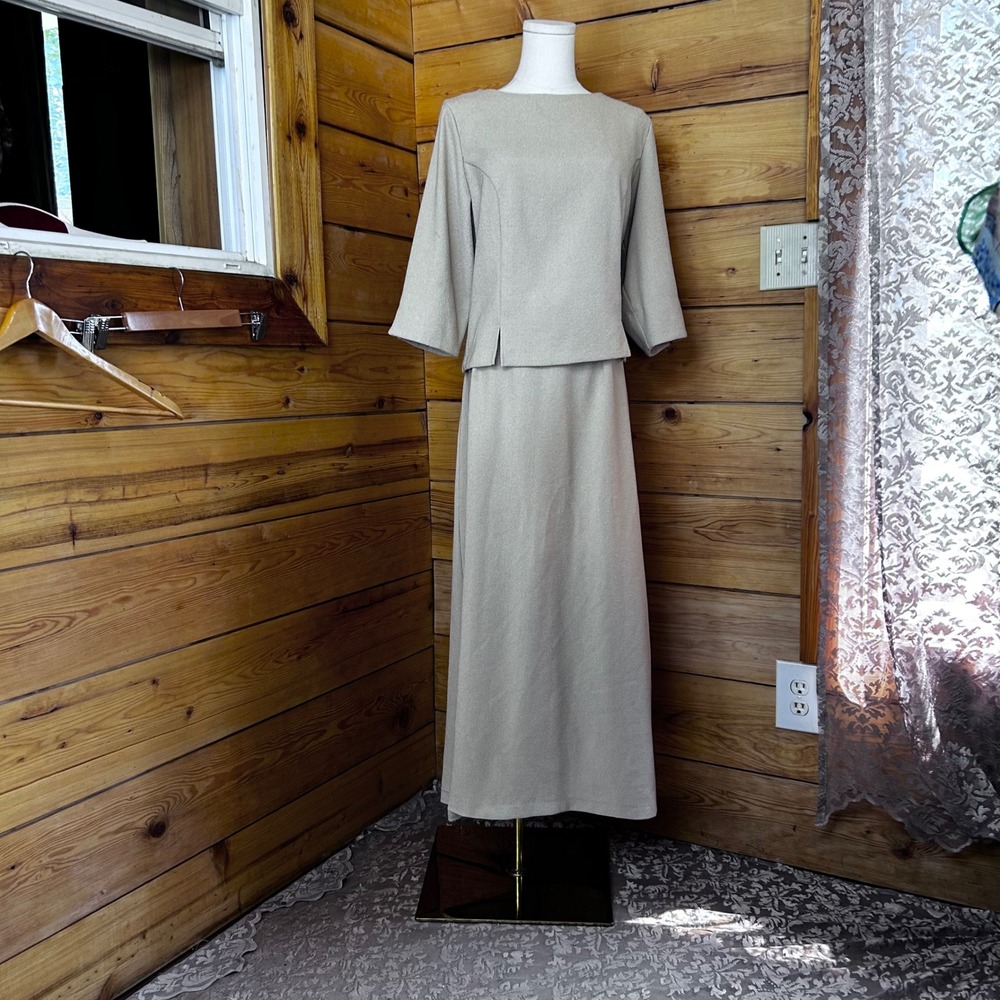 Vintage Skirt Suit Set Womens Large Beige Minimalist 2 Piece Oliver Conrad